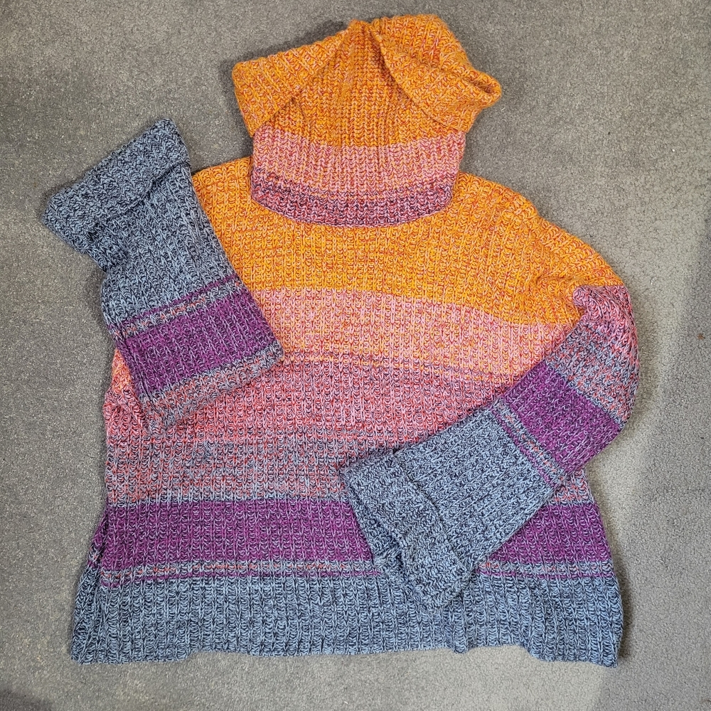TRIBAL JEANS colourful chunky knit turtleneck sweater size XL
